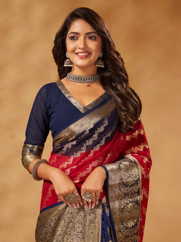 Anchal 3 Red pure viscose saree
