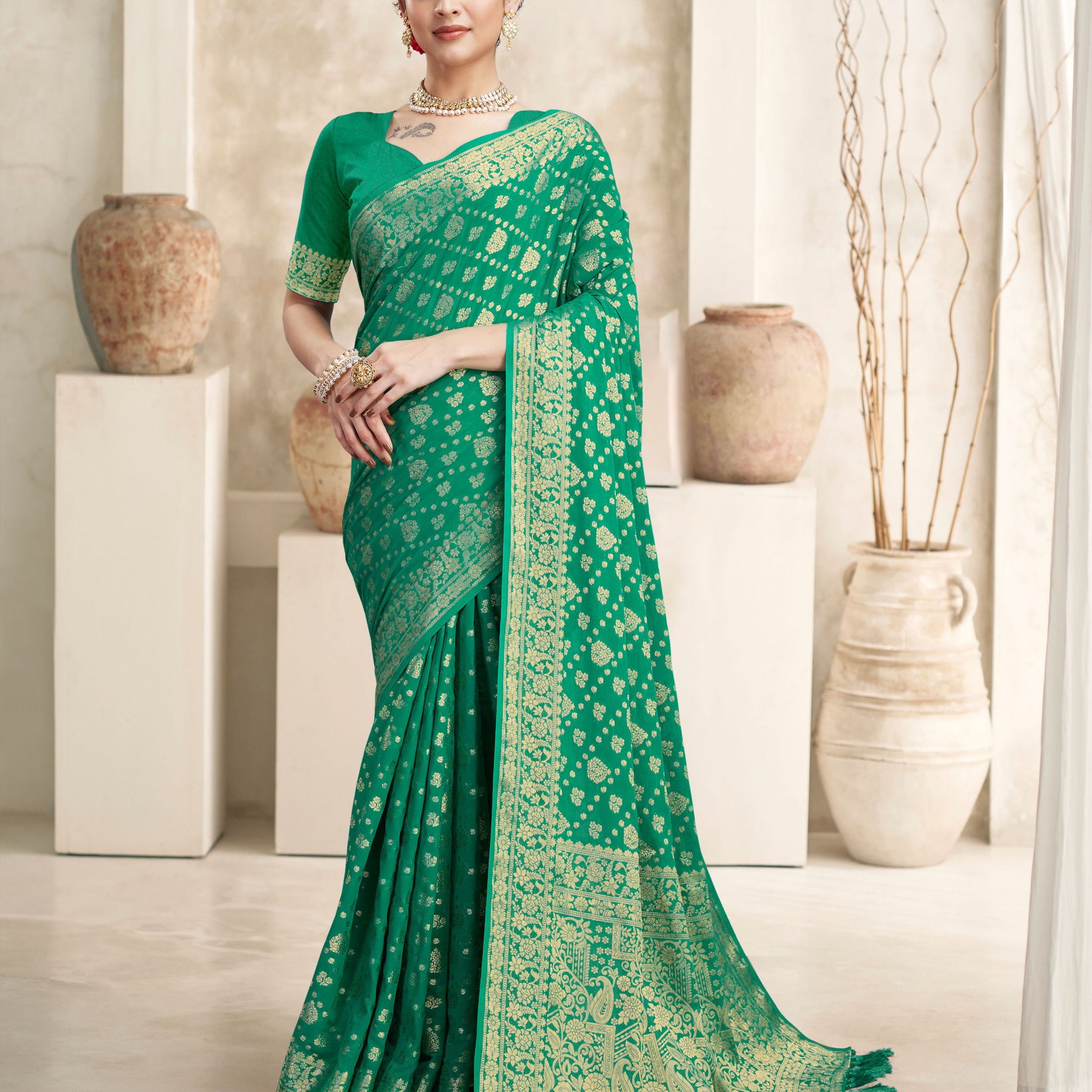 SUSHMA SEA GREEN VISCOSE SAREE