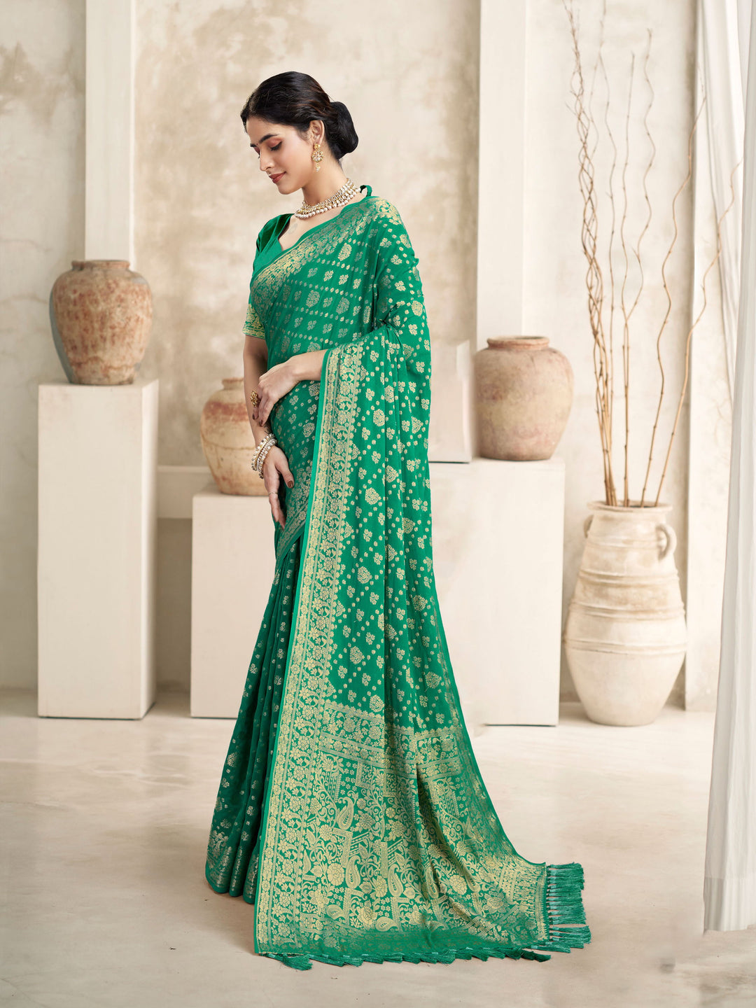 SUSHMA SEA GREEN VISCOSE SAREE