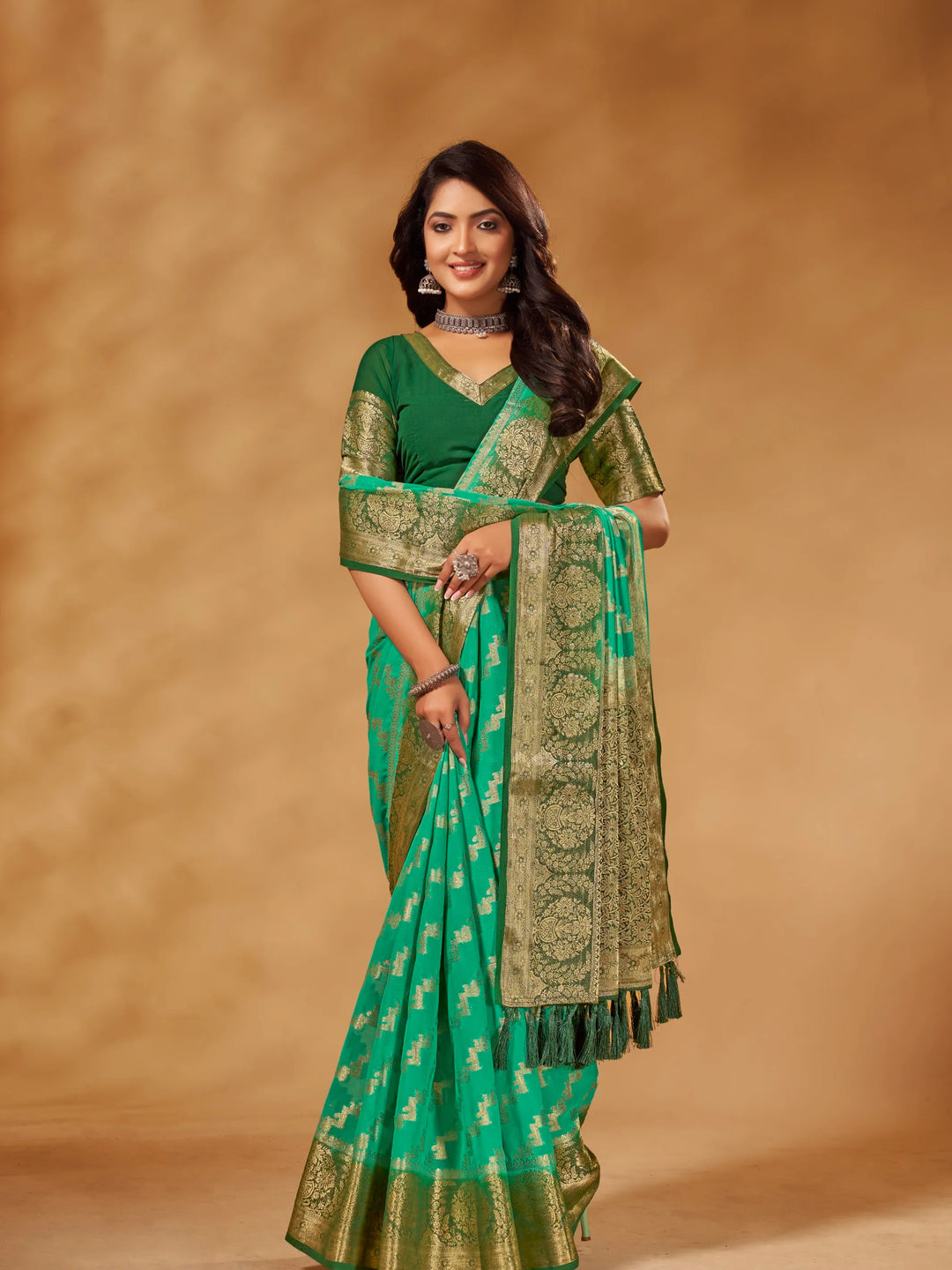 Anchal 3 Sea Green pure viscose saree