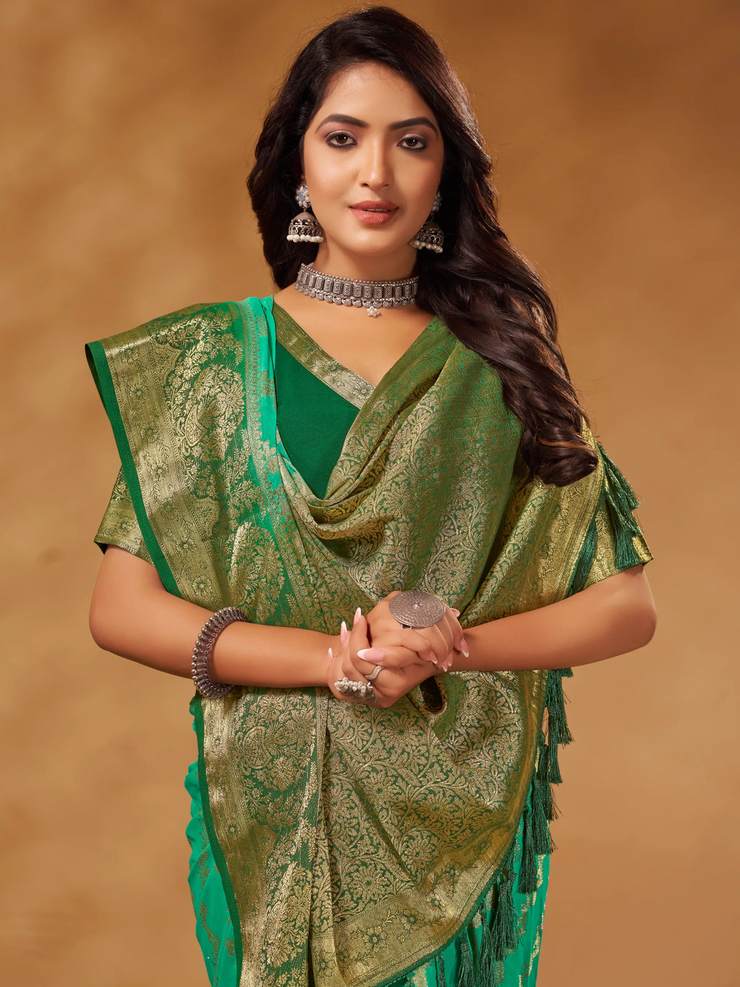 Anchal 3 Sea Green pure viscose saree