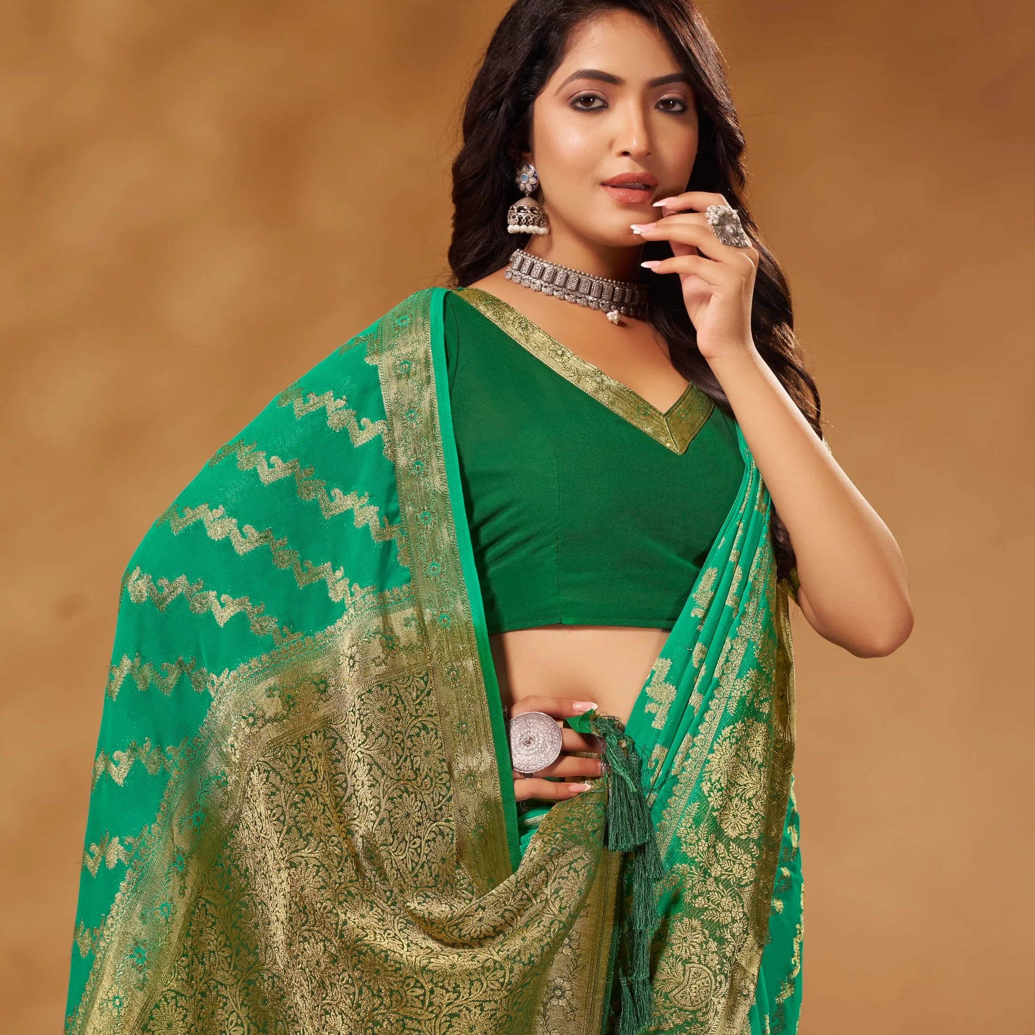 Anchal 3 Sea Green pure viscose saree