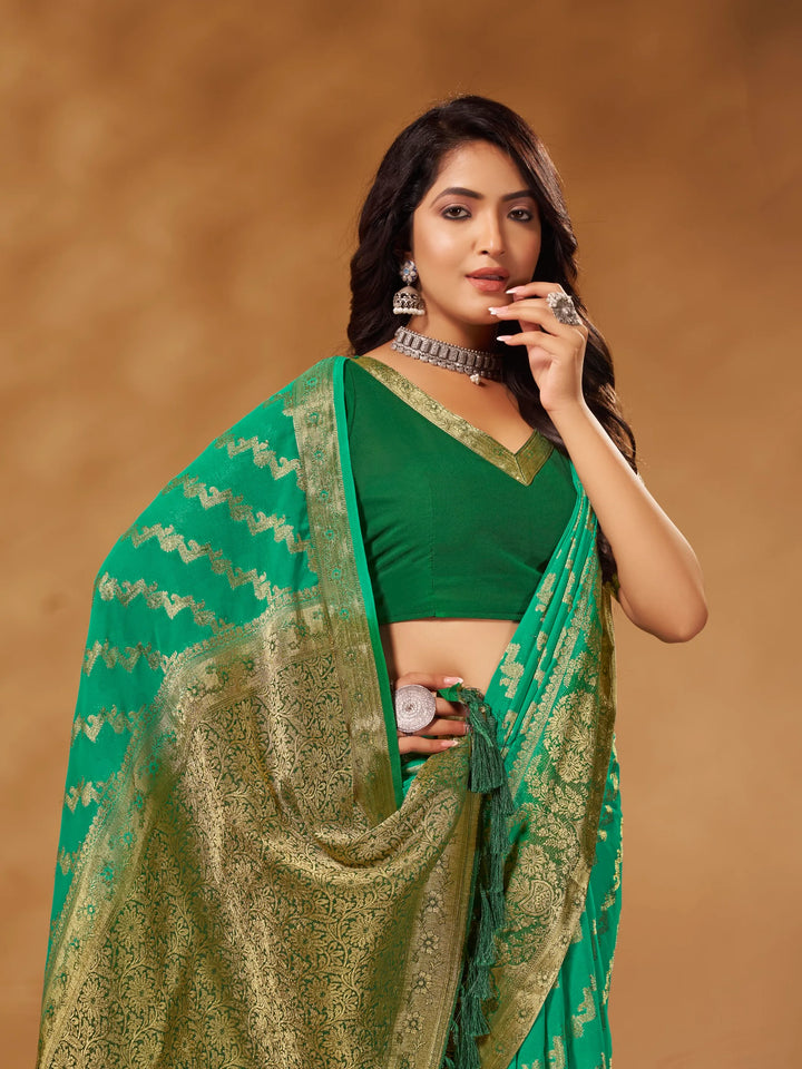 Anchal 3 Sea Green pure viscose saree