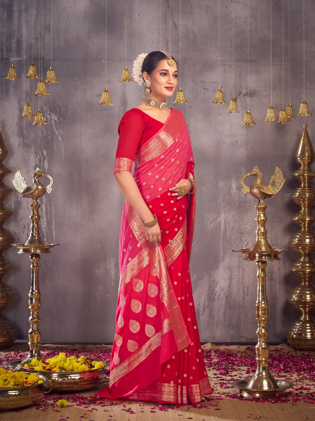 Sonapari 2 pink pure viscose saree