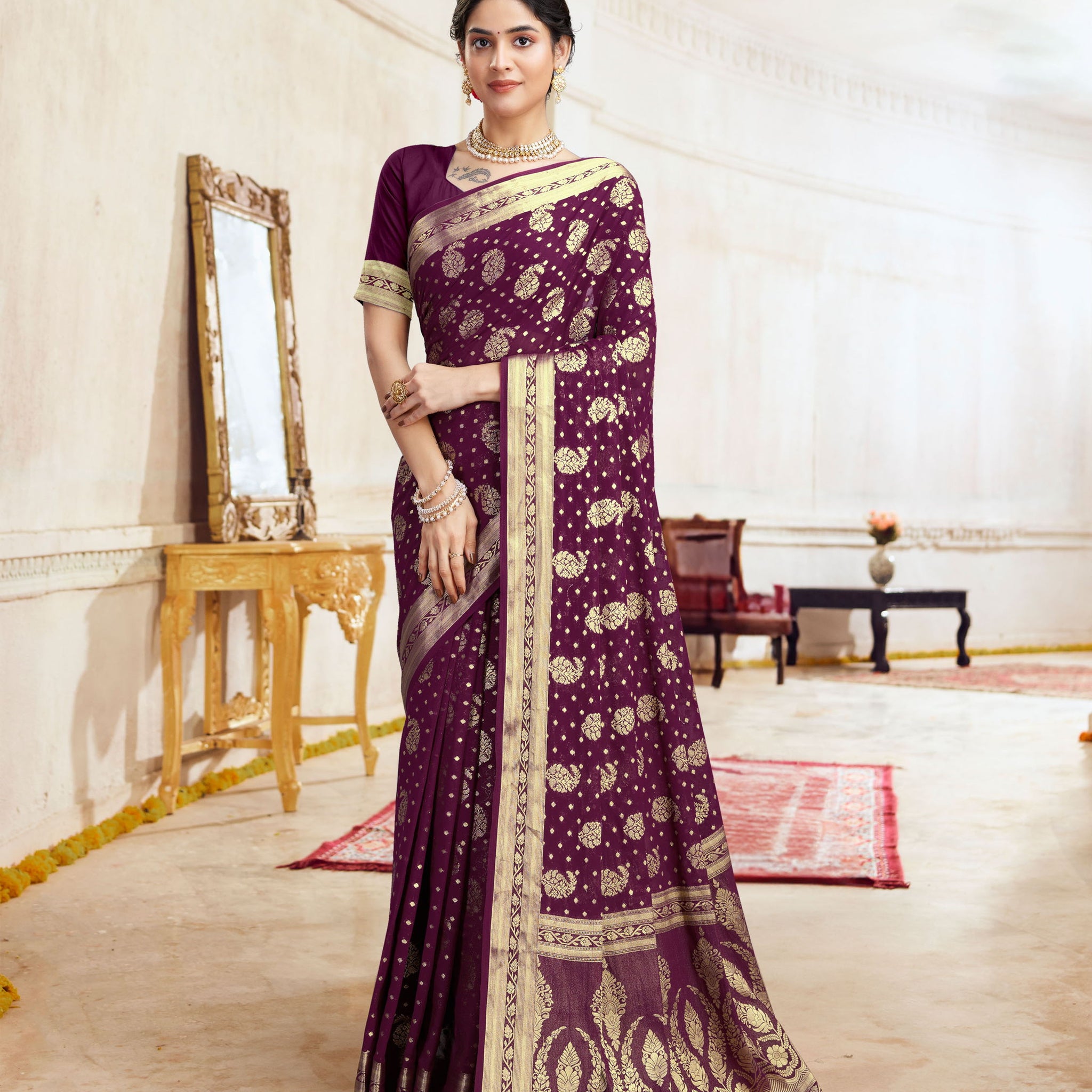 DISHA WINE VISCOSE SAREE