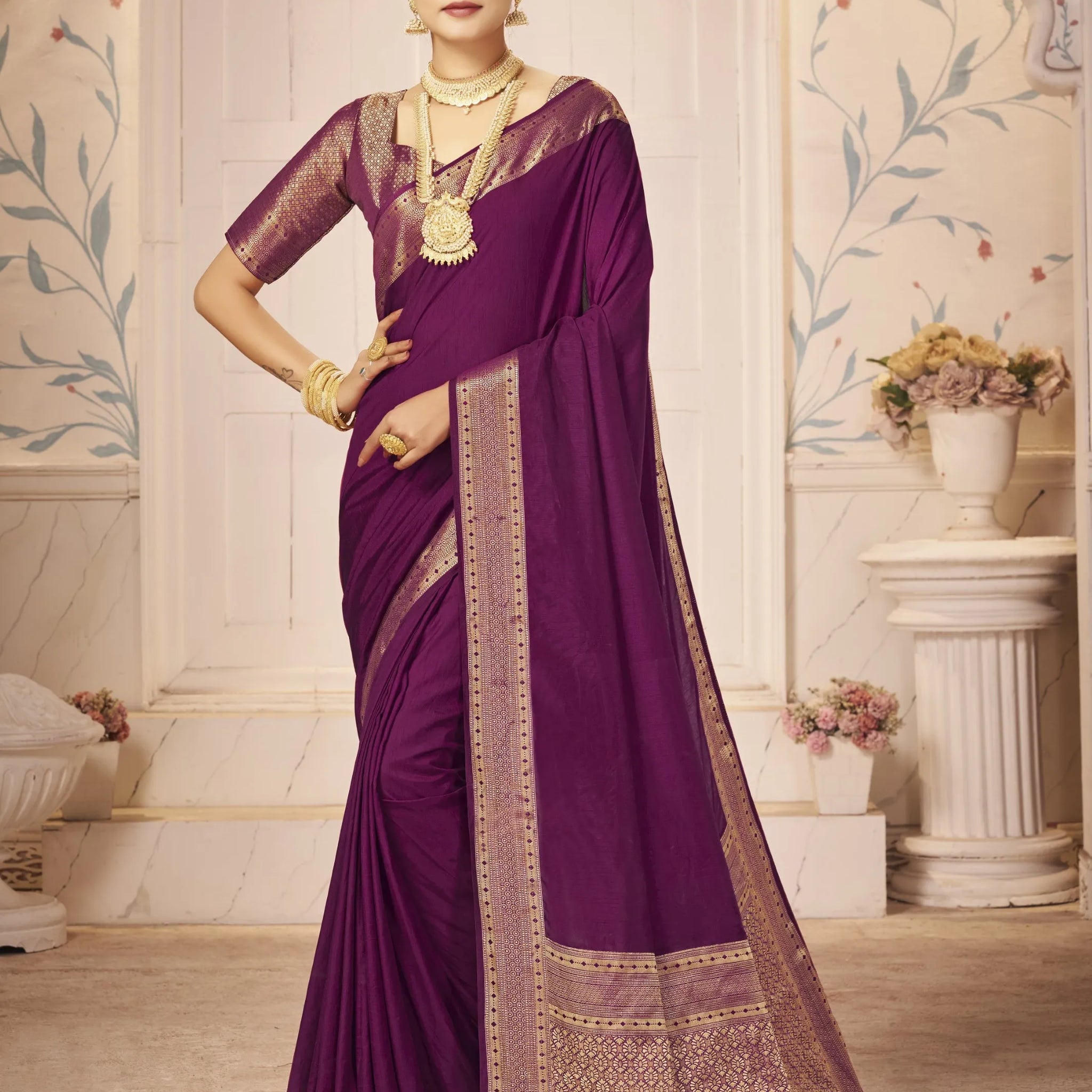 Majulika Wine Color Pure Dola Silk Saree
