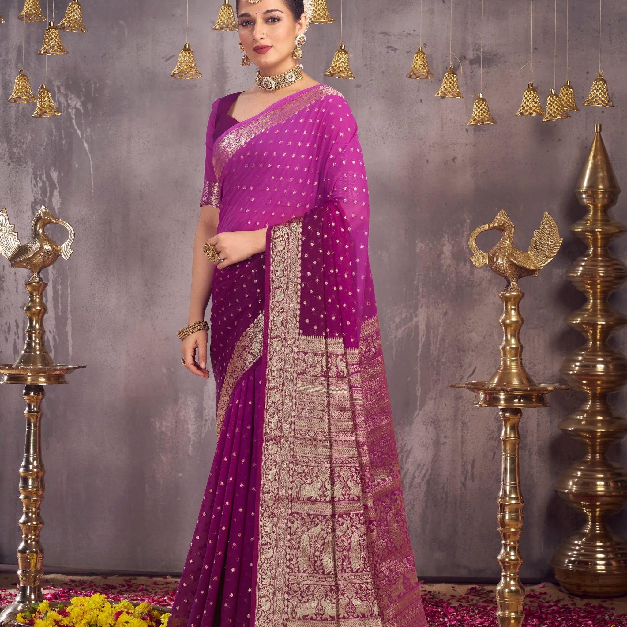 Rastogi wine pure georgette saree