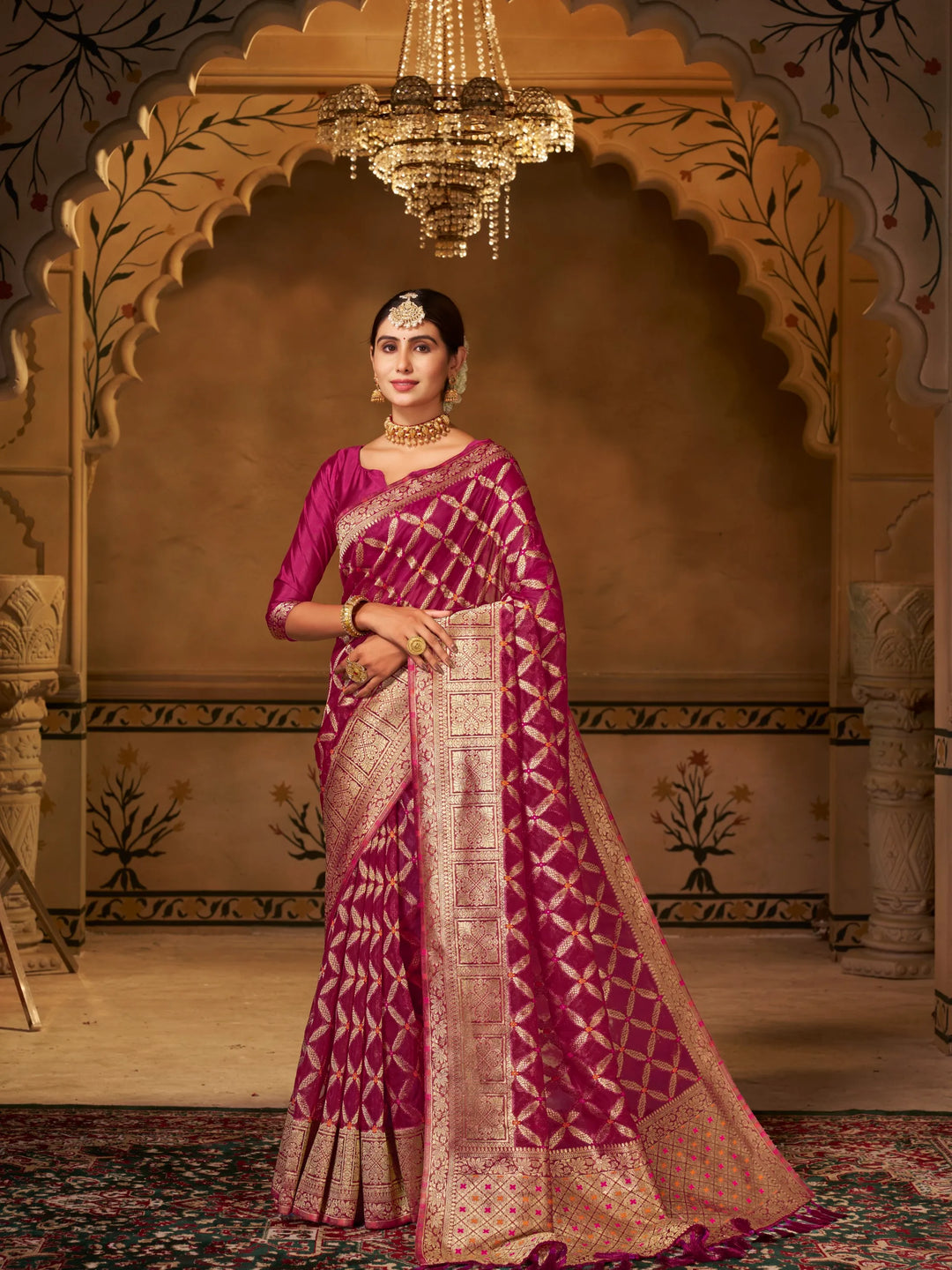 Varsha Wine Pure Organza Saree for Wedding