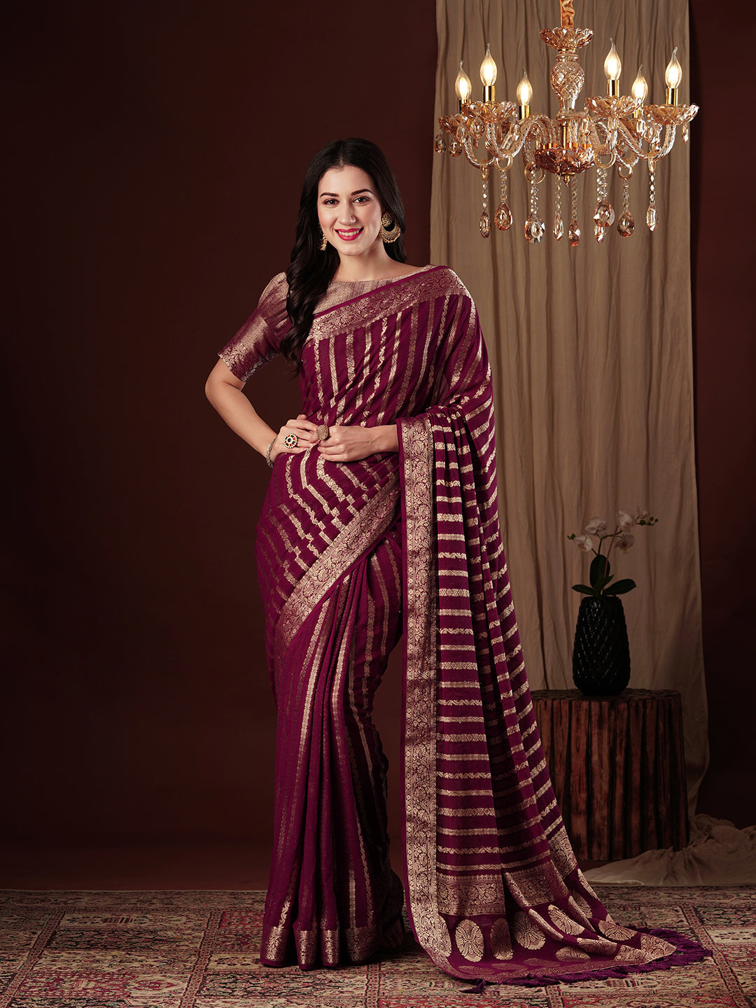 VARMALA WINE VISCOSE SAREE