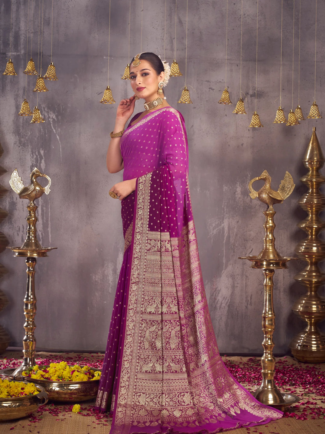 Rastogi wine pure georgette saree