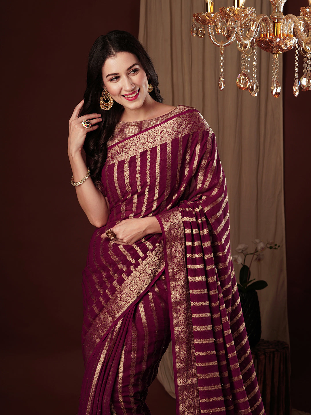 VARMALA WINE PURE VISCOSE SAREE