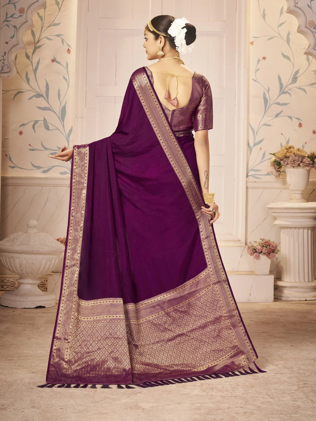 Majulika Wine Color Pure Dola Silk Saree