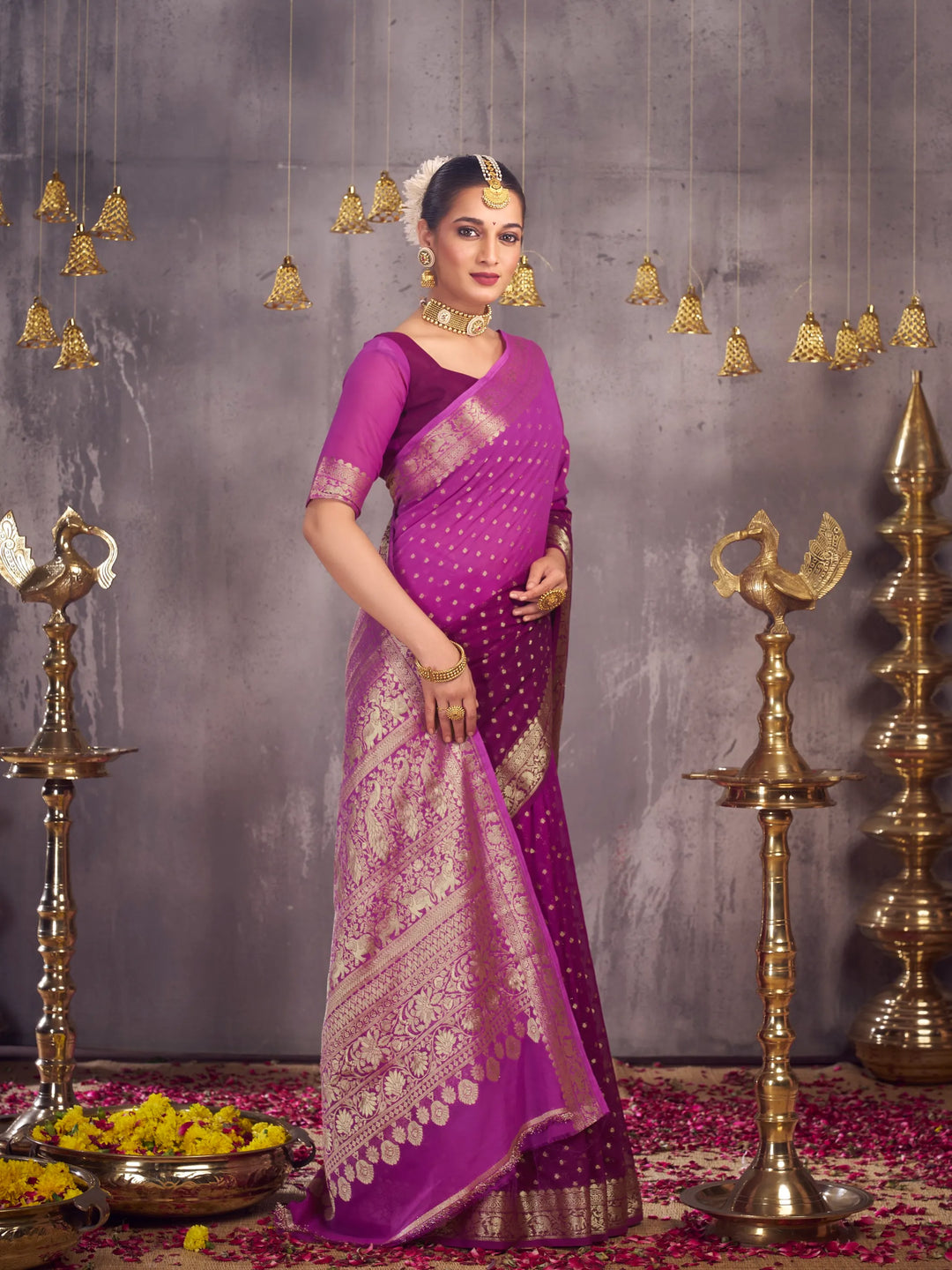 Rastogi wine pure georgette saree