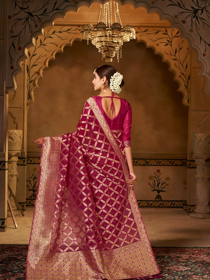 Varsha Wine Pure Organza Saree for Wedding