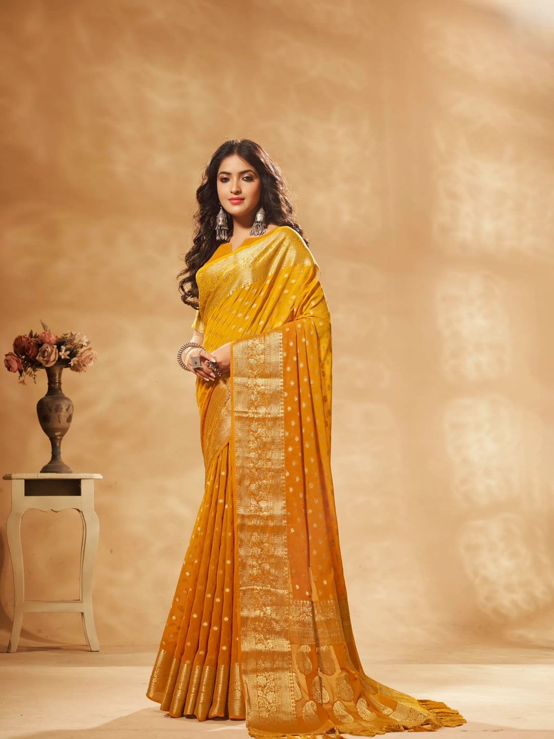 Bindia 3 Mustard pure viscose saree