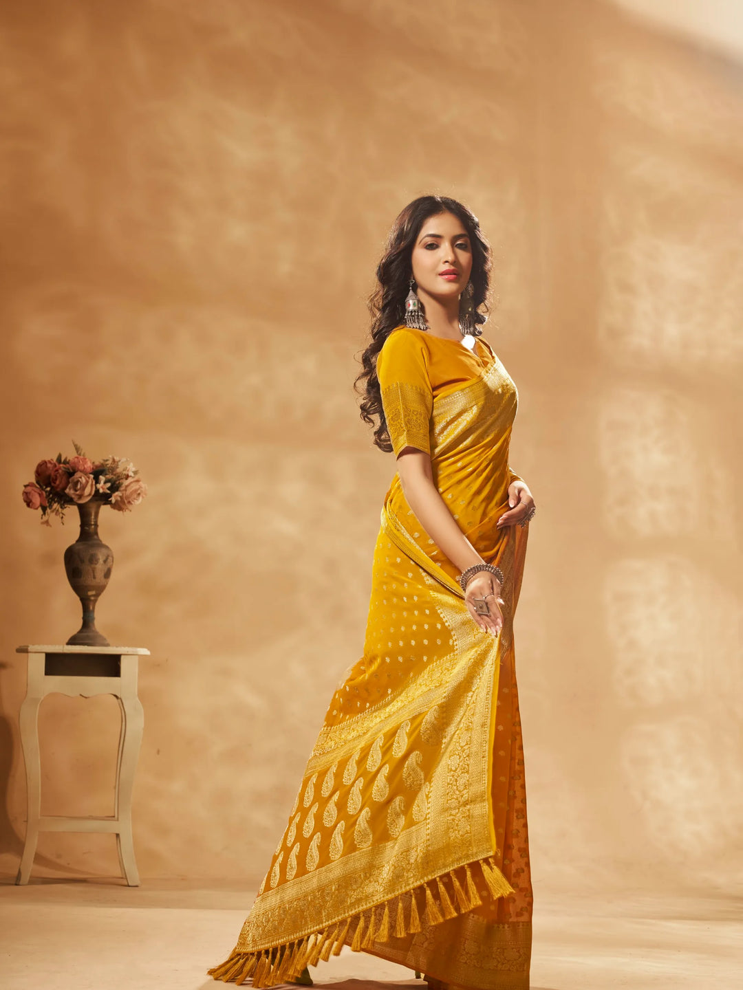 Bindia 3 Mustard pure viscose saree