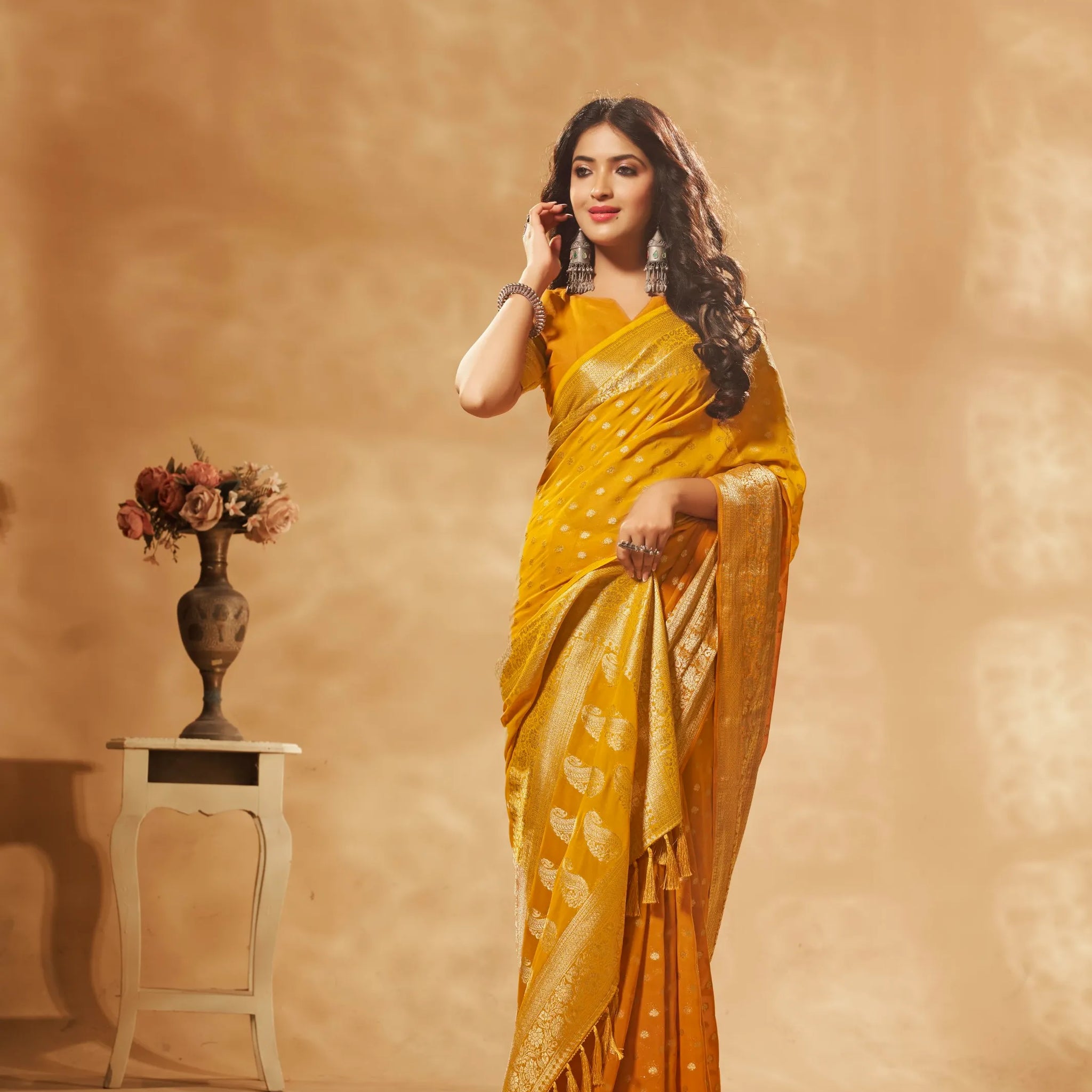 Bindia 3 Mustard pure viscose saree