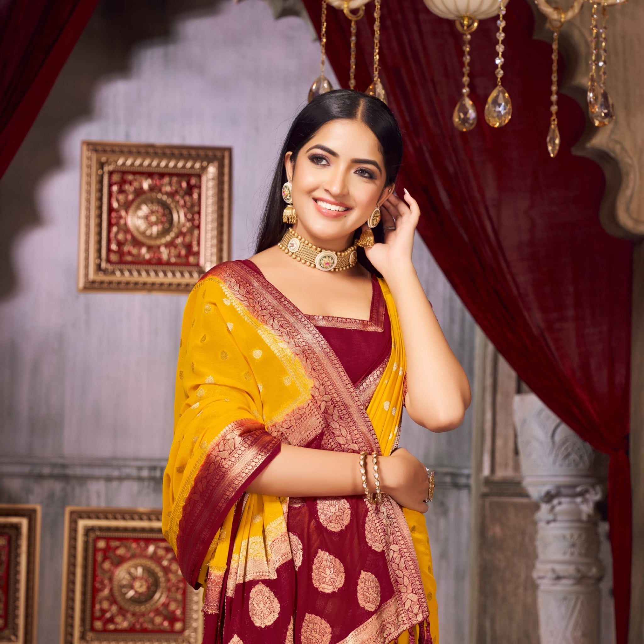 SONPARI 1 YELLOW VISCOSE SAREE