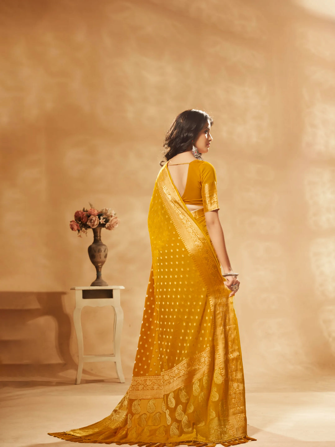 Bindia 3 Mustard pure viscose saree