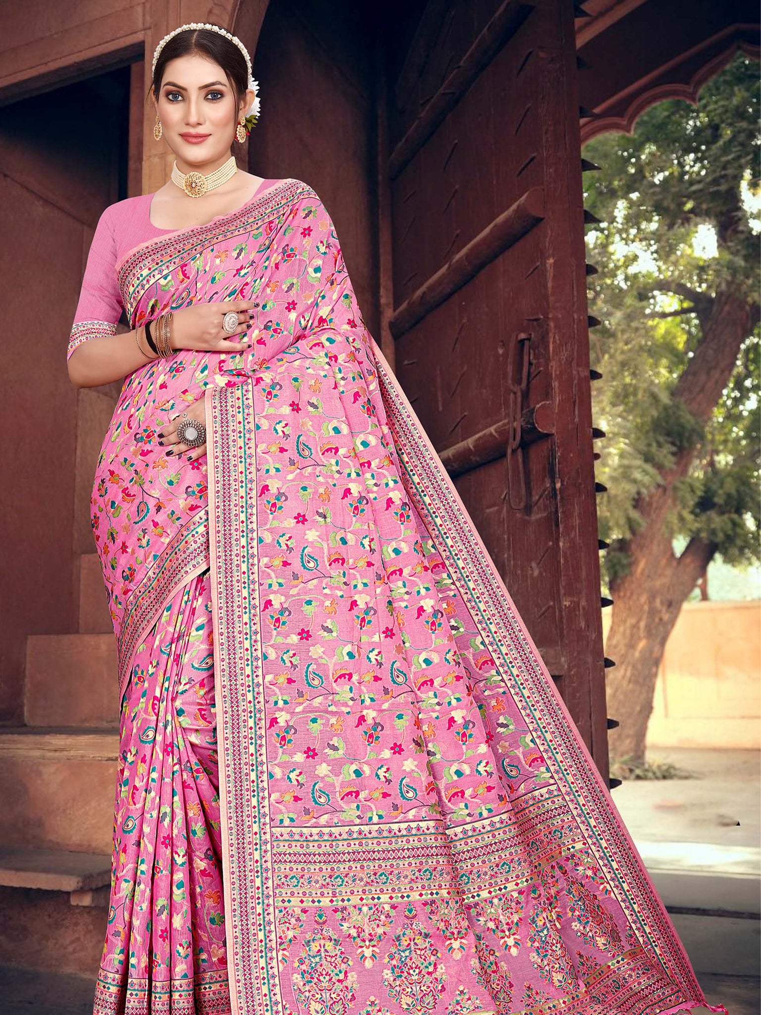 Cotton Pashmina Silk Saree