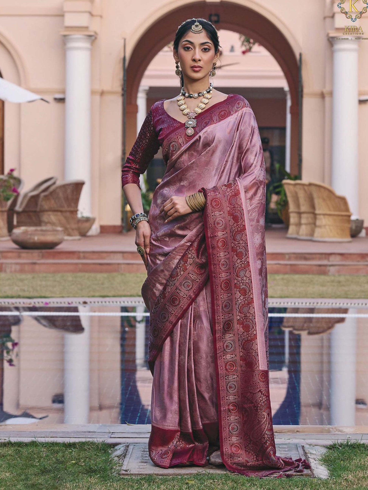 Kasha Mushroom Satin Saree