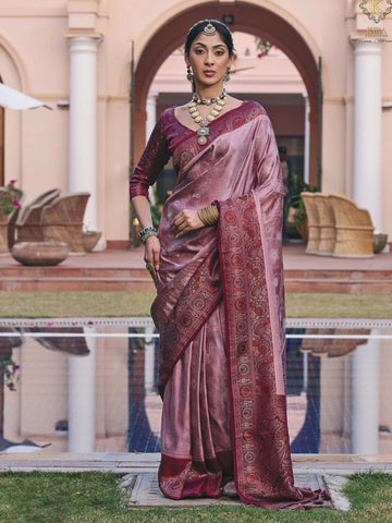 Kasha Mushroom Satin Saree