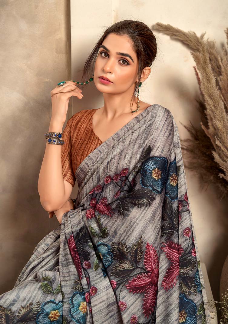 Jasmine Satin Crepe Saree