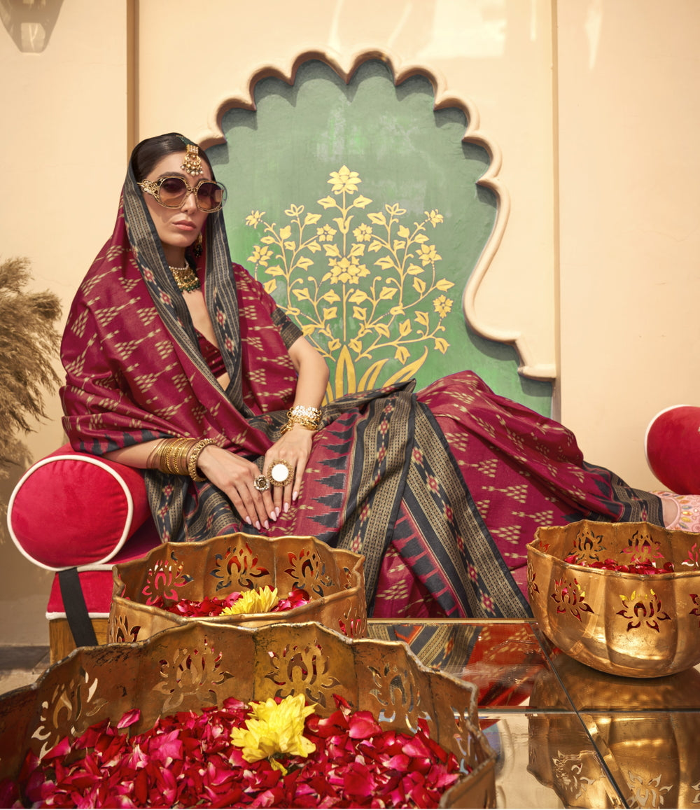 Handwoven Ikat Saree with Traditional Motifs