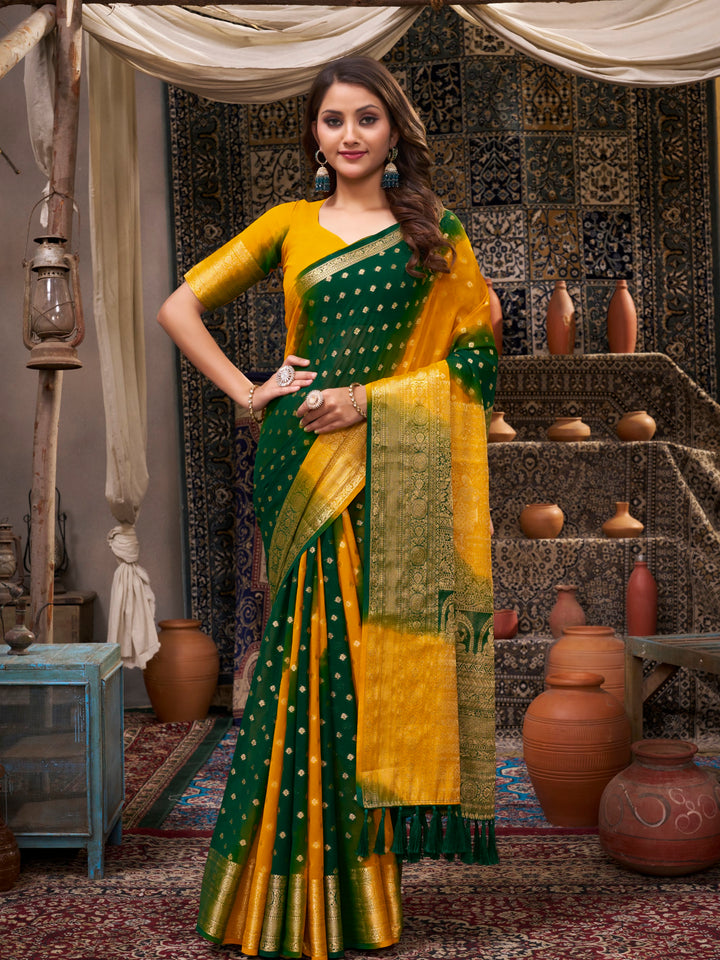 KUMKUM 2 YELLOW VISCOSE SAREE