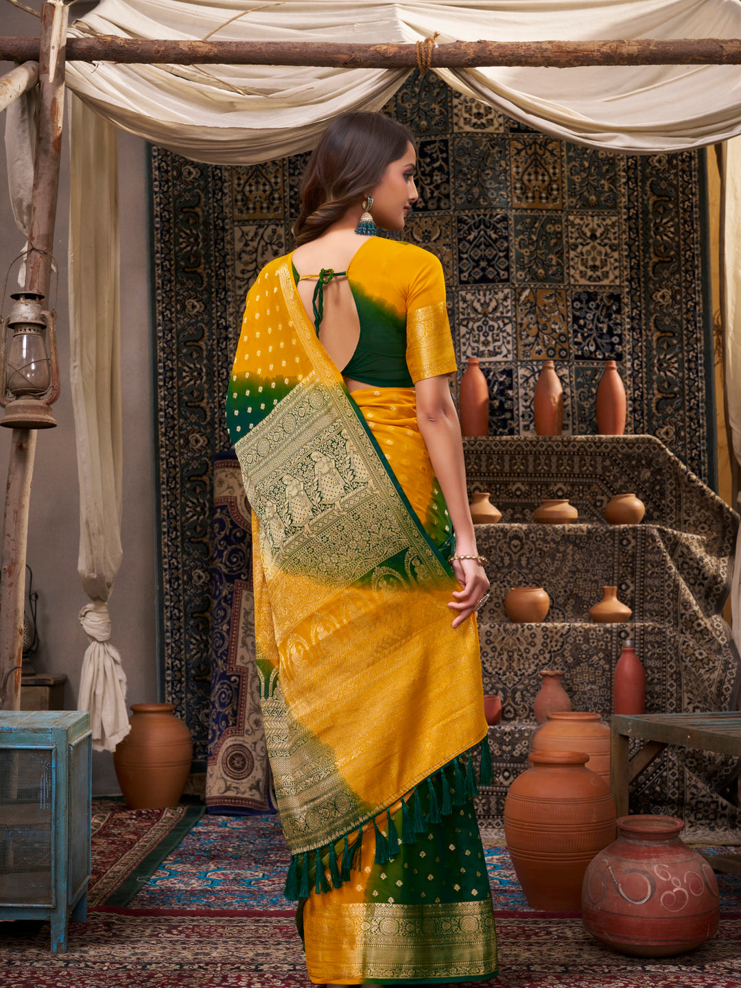 KUMKUM 2 YELLOW VISCOSE SAREE