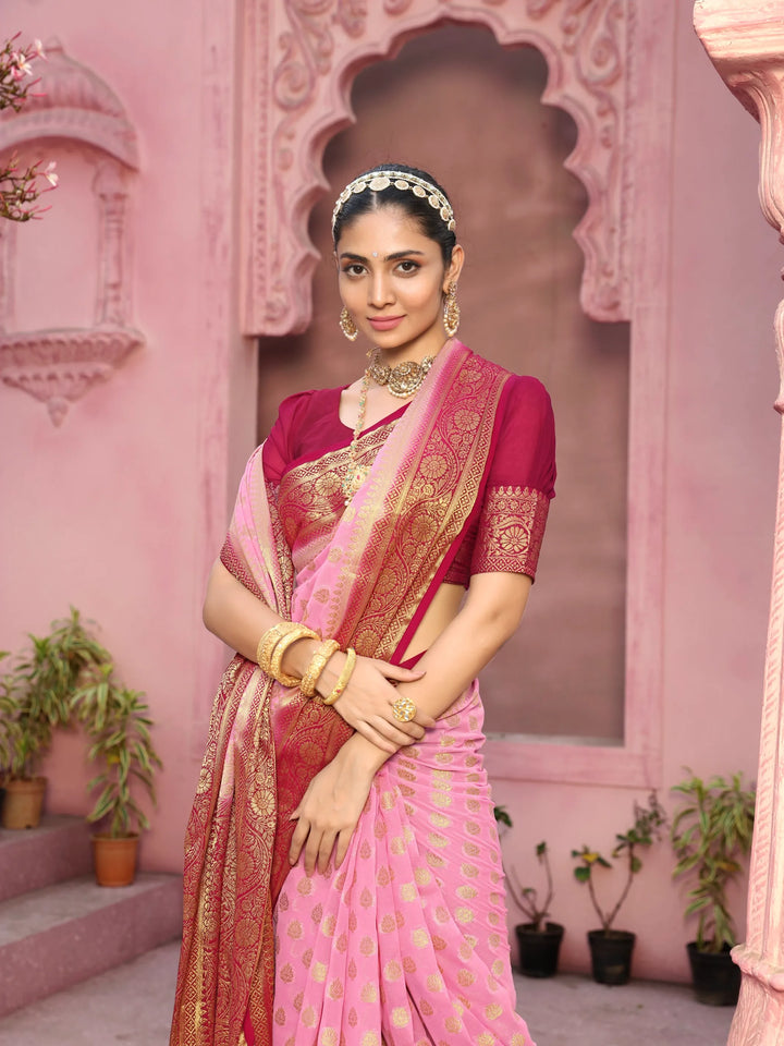 GANGA PINK VISCOSE SAREE