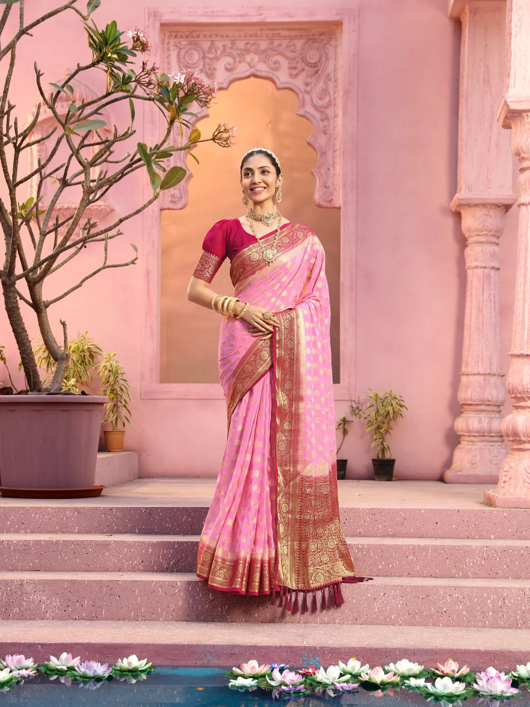 GANGA PINK VISCOSE SAREE