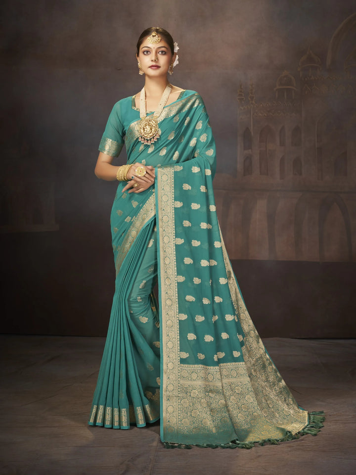 Suhana Teal Green Color Pure Georgette Saree for Women