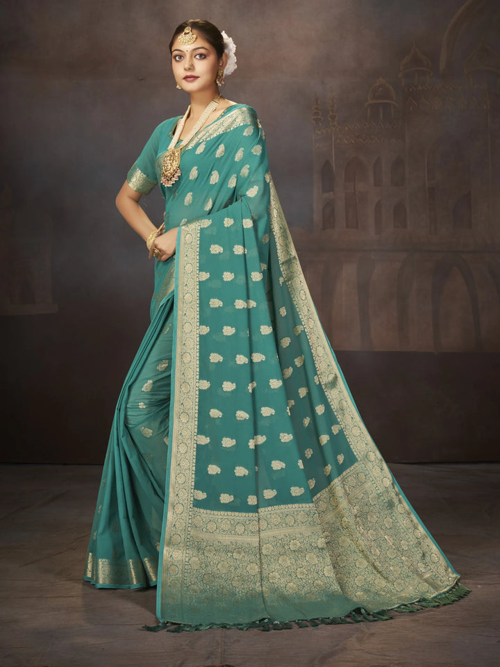 Suhana Teal Green Color Pure Georgette Saree for Women