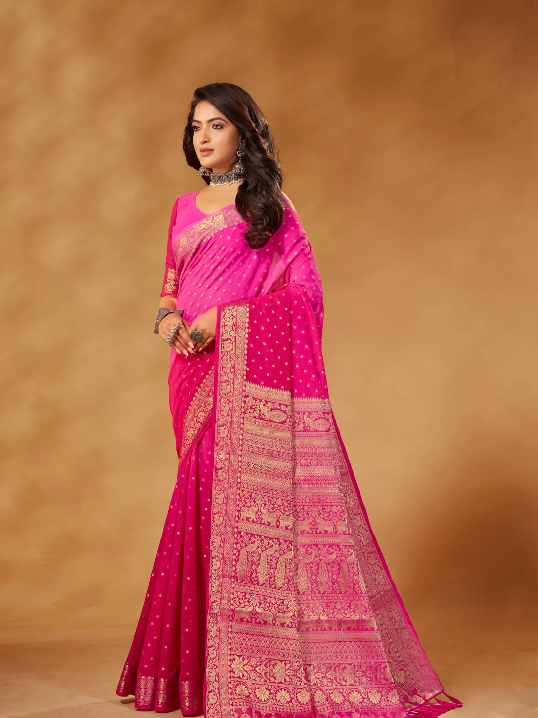 Rastogi pink pure georgette saree