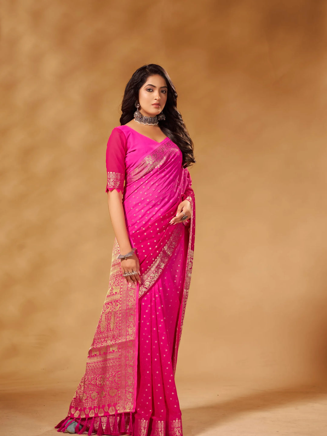 Rastogi pink pure georgette saree