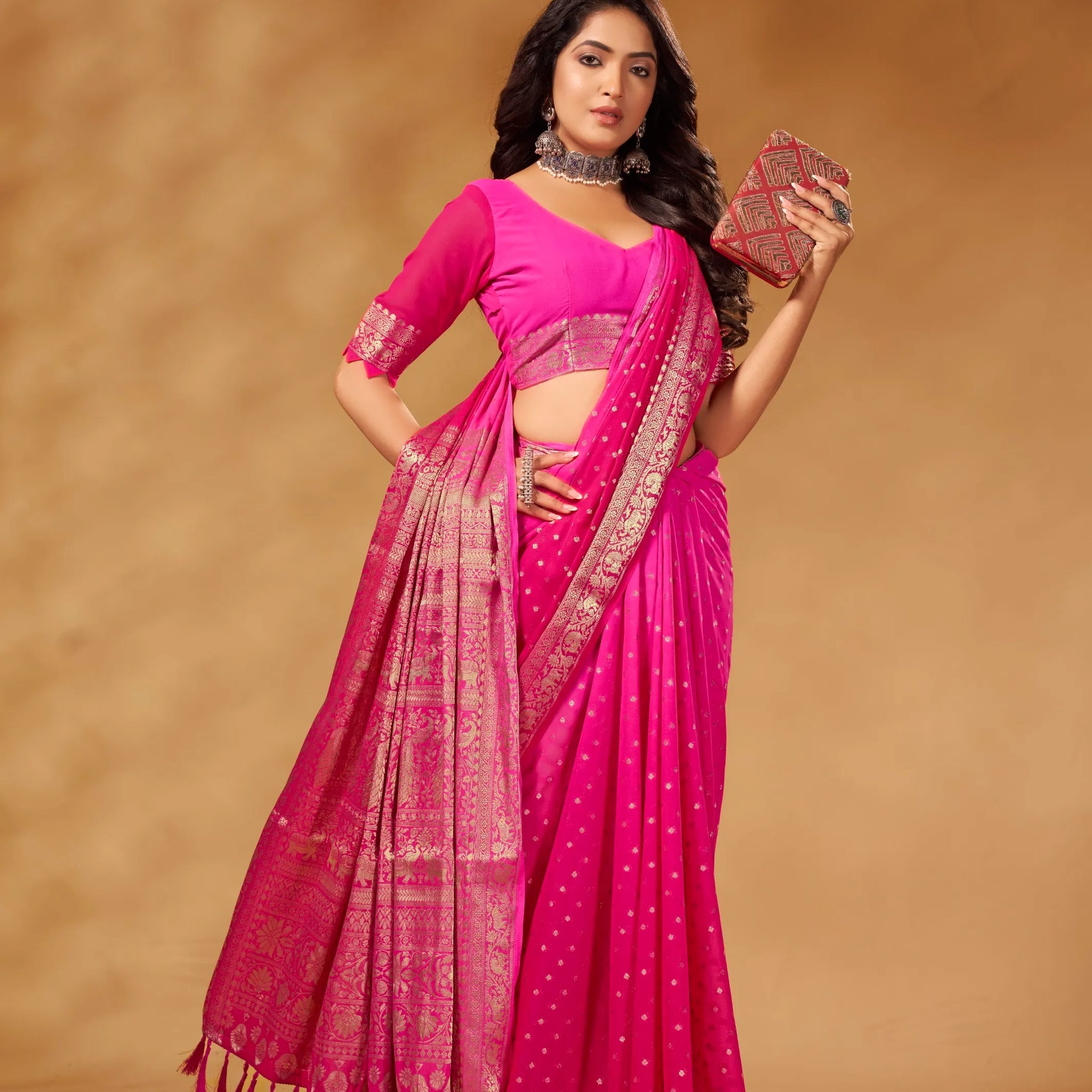 Rastogi pink pure georgette saree