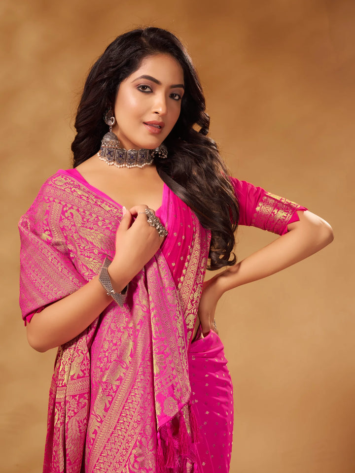 Rastogi pink pure georgette saree