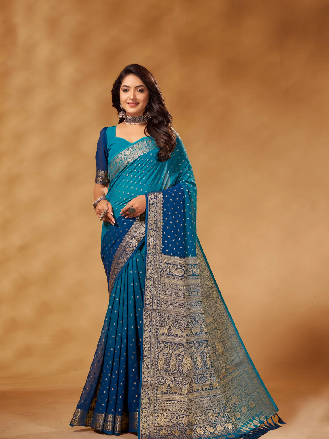 Rastogi blue pure georgette saree