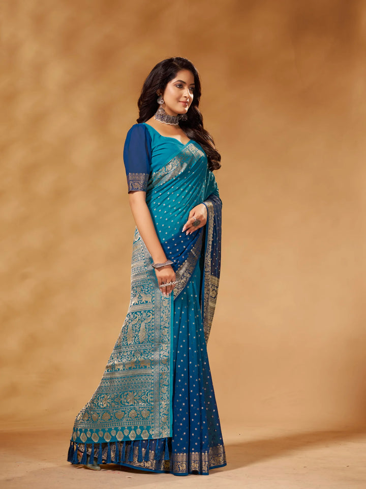 Rastogi blue pure georgette saree