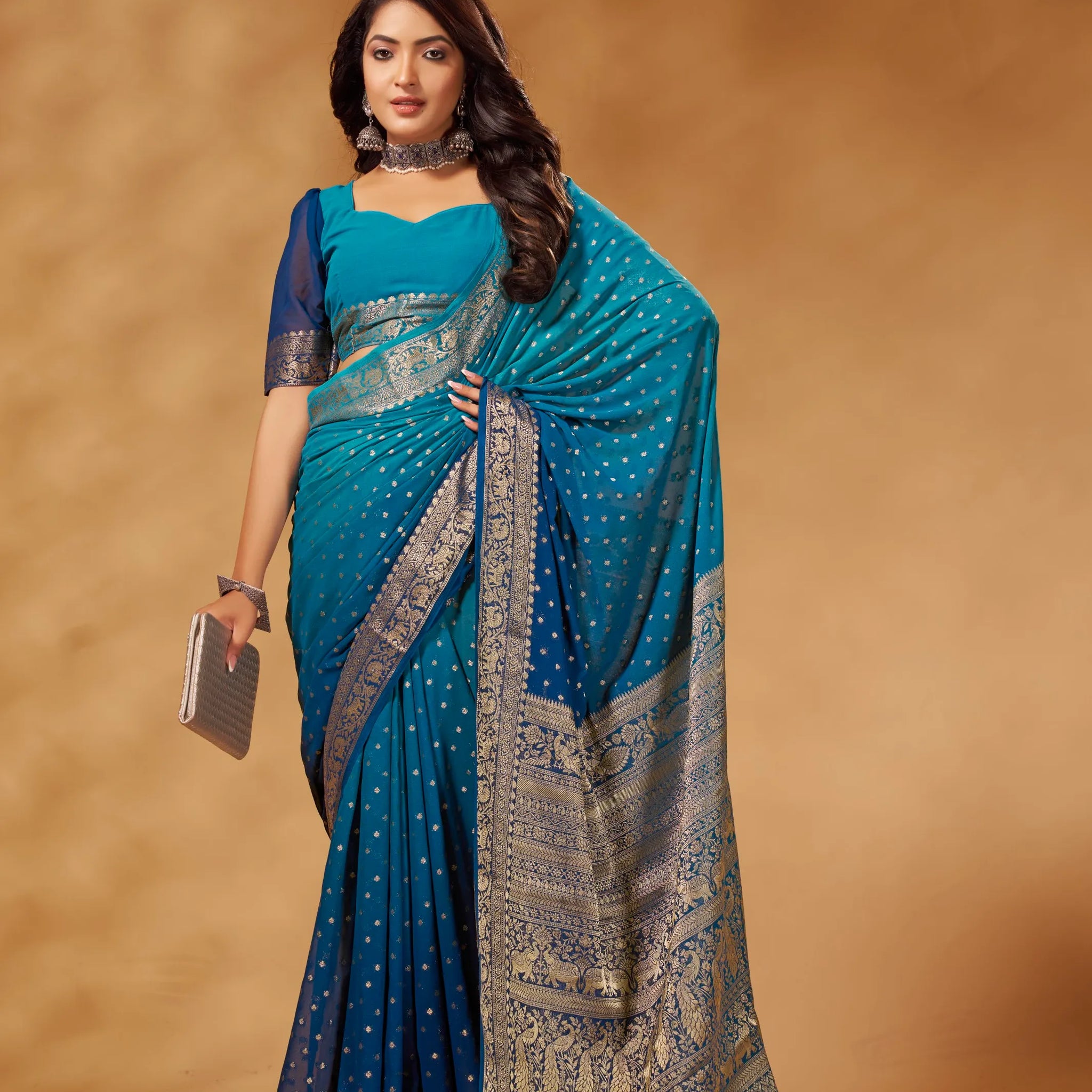 Rastogi blue pure georgette saree