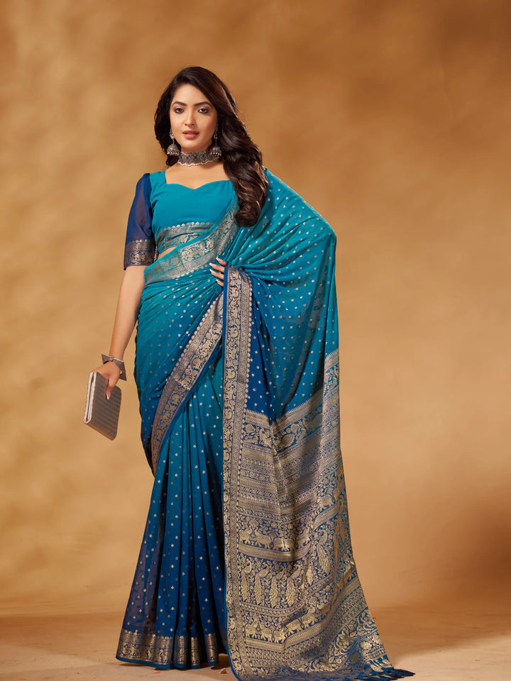 Rastogi blue pure georgette saree