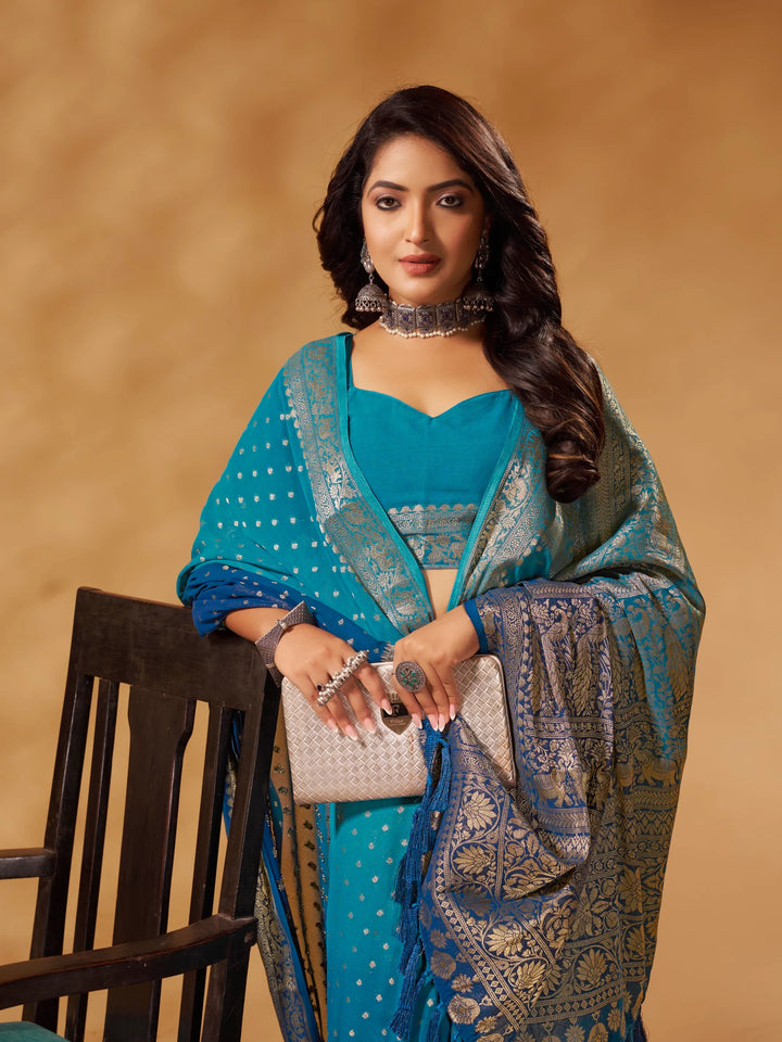 Rastogi blue pure georgette saree