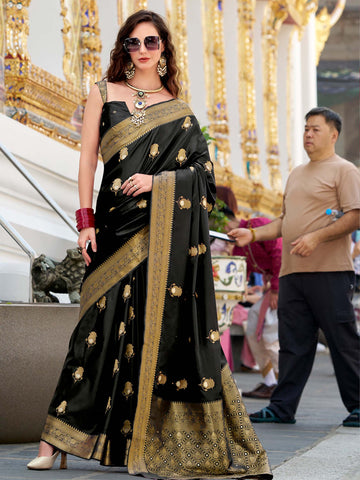 White Rose Satin Silk Saree