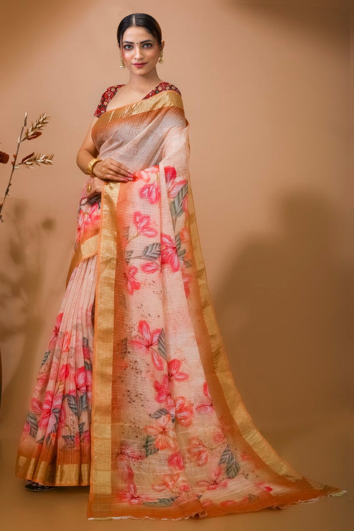 Flourious Designer Digital Sequence Saree for women with Digital Floral Print Work