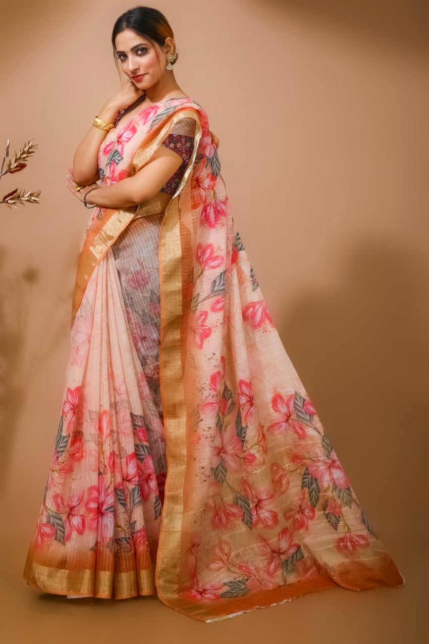 Flourious Designer Digital Sequence Saree for women with Digital Floral Print Work