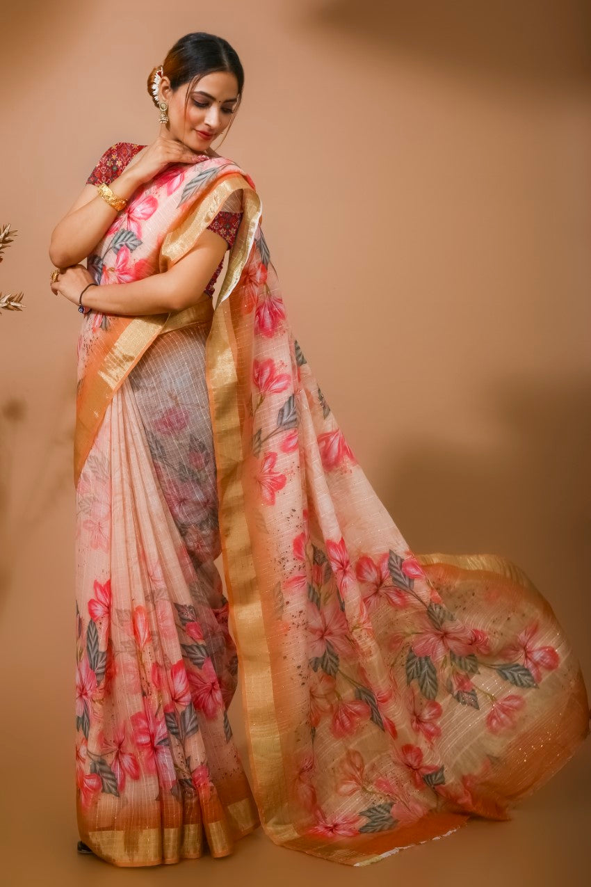 Flourious Designer Digital Sequence Saree for women with Digital Floral Print Work