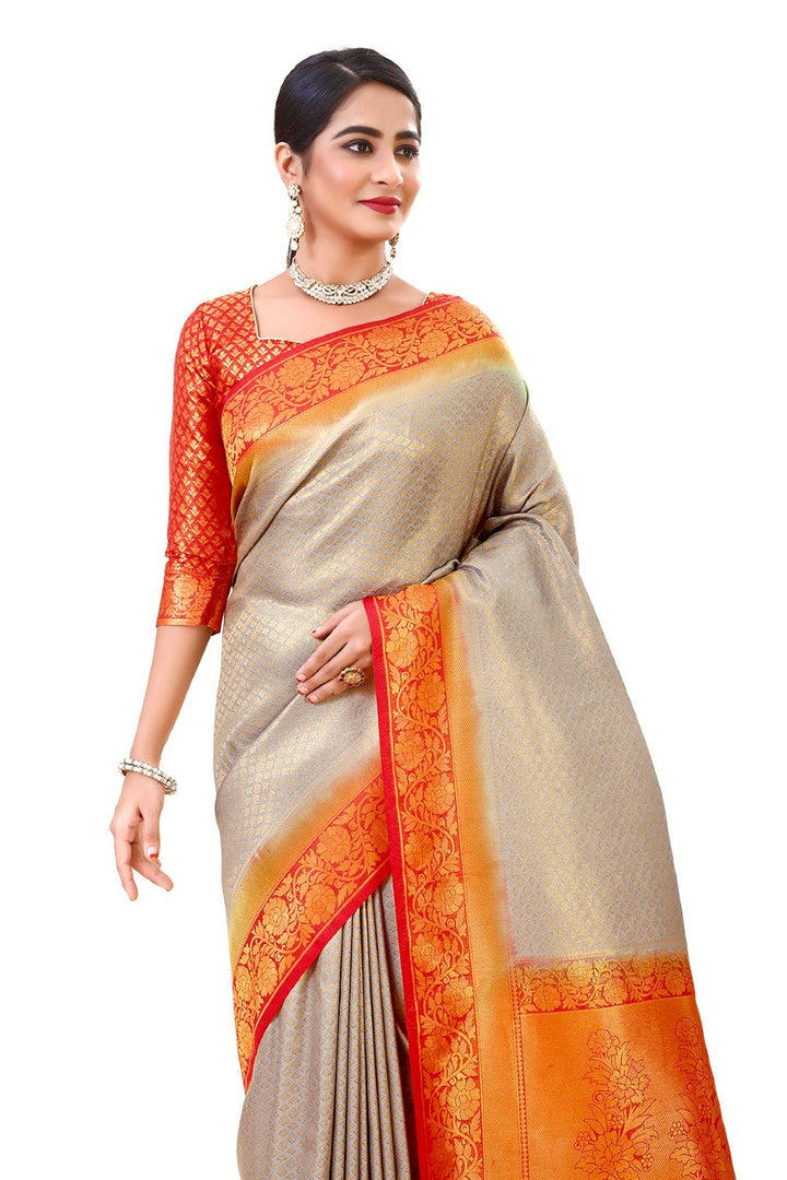 Flourious Fancy Women's Kanjivaram Silk Saree with Unstitched blouse piece