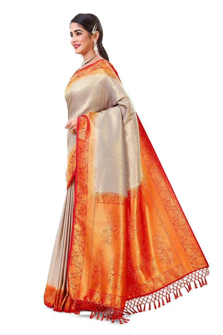 Flourious Fancy Women's Kanjivaram Silk Saree with Unstitched blouse piece