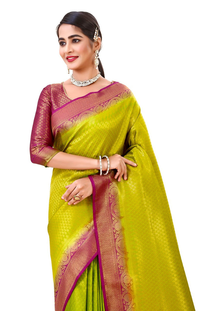 Flourious Fancy Women's Kanjivaram Silk Saree with Unstitched blouse piece